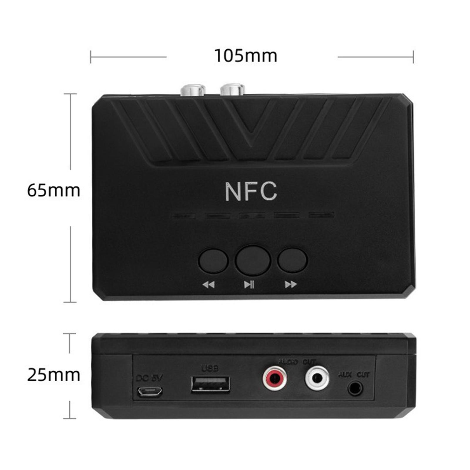 NFC Bluetooth 5.0 Audio Receiver Adapter 3.5 AUX RCA for Car Stereo Black