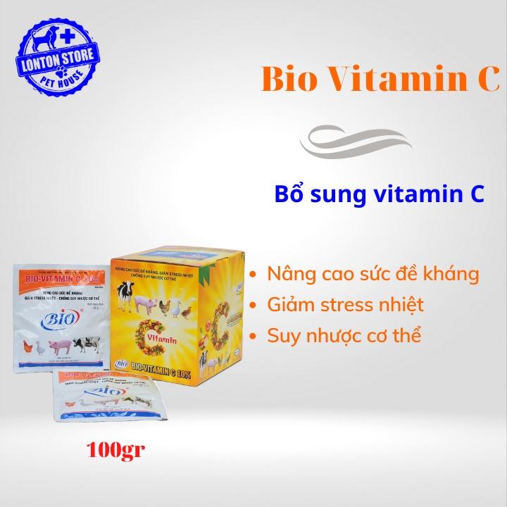 Bio Vitamin C10%, Tăng sức đề kháng, giảm stress nhiệt, phòng suy nhược cơ thể cho gia sức gia cầm, gói 100gr