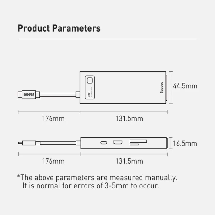 Hub chuyển đổi đa năng 8 trong 1 Baseus CAHUB-CV0G ( Type-C to HDMI/ USB3.0/ LAN / SD Card Reader/ Type C PD 100W) - Hàng Chính Hãng