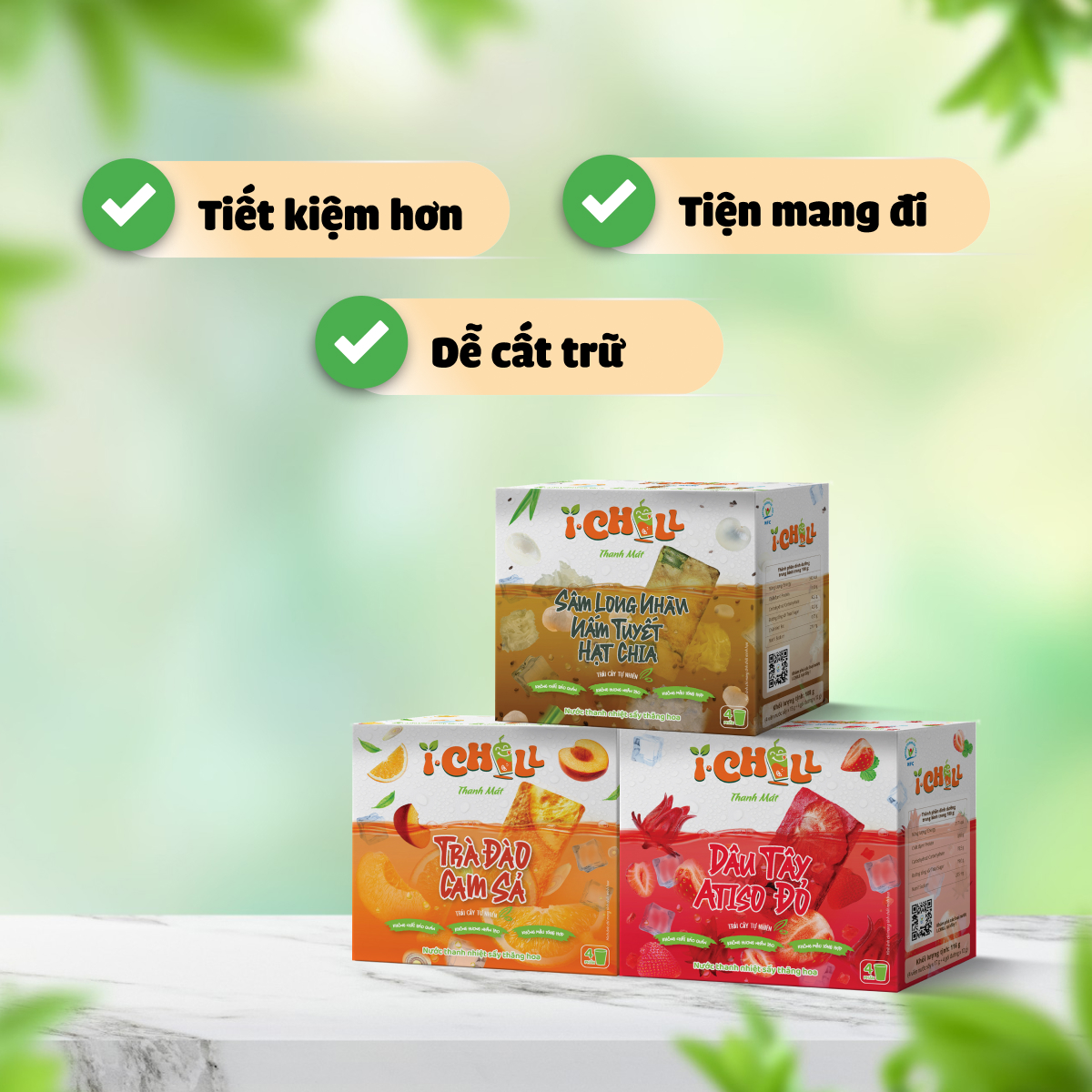 iChill Dâu Tây Atiso Đỏ Nước Thanh Nhiệt Sấy Thăng Hoa Từ Trái Cây Tự Nhiên 4 Gói X Hộp, Không Chất Bảo Quản, ISO 22000, HACCP, BRC