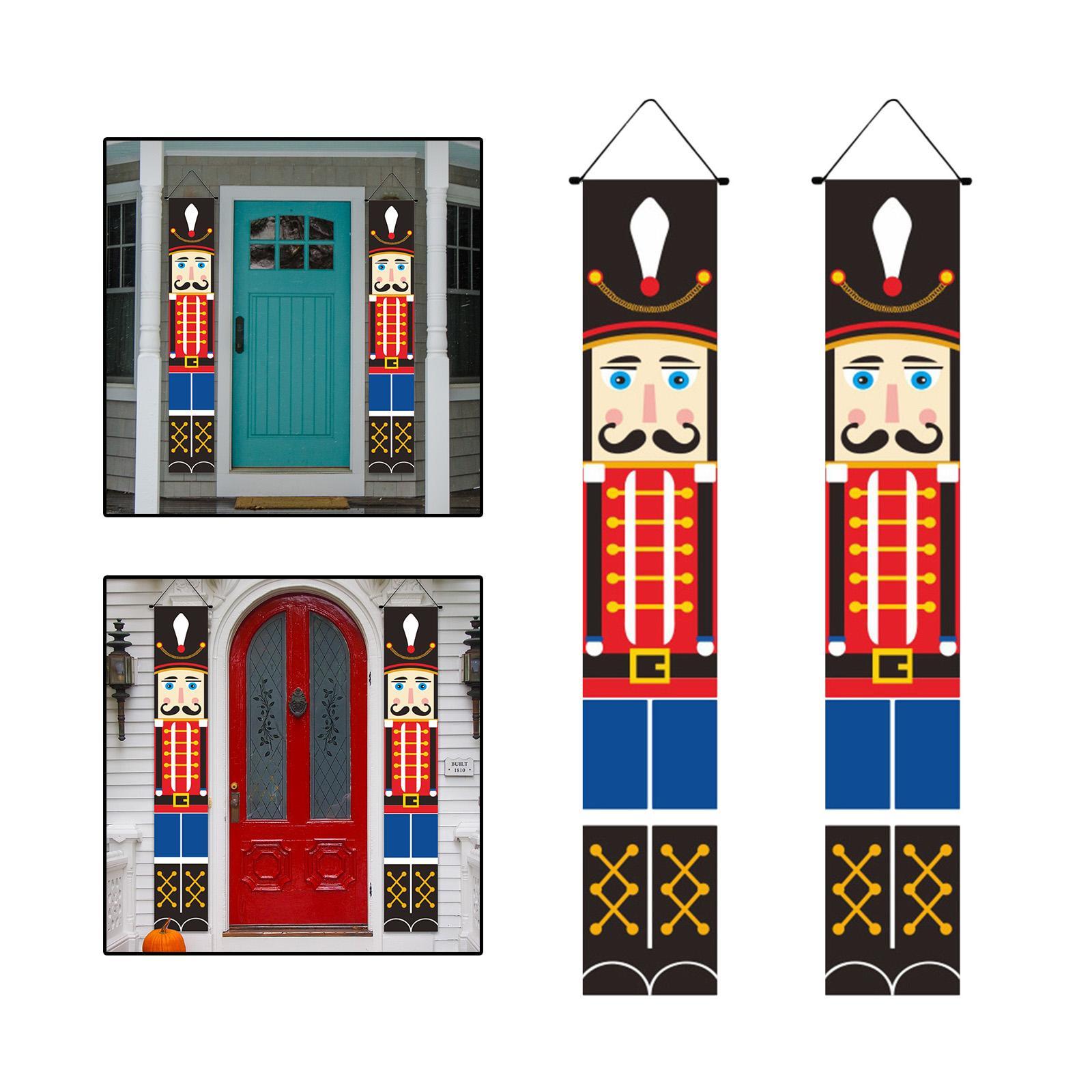 Christmas  Couplet Xmas Porch Sign Nutcracker Curtain Hanging Christmas  Door  for Garden Party  Garage