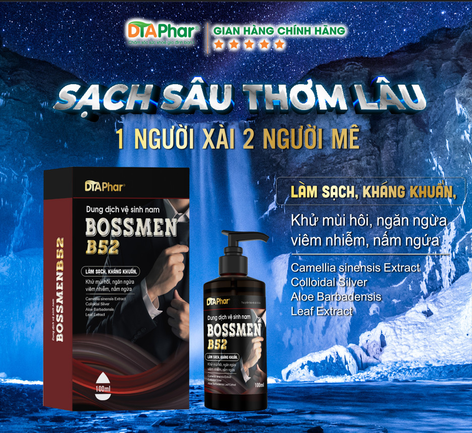 DUNG DỊCH VỆ SINH NAM BOSSMEN B52 HƯƠNG NƯỚC HOA GIỮ HƯƠNG LÂU HỖ TRỢ LÀM SẠCH KHÁNG KHUẨN NGĂN NGỪA VIÊM NHIỄM CHAI 100ML TÂM AN PHARMA