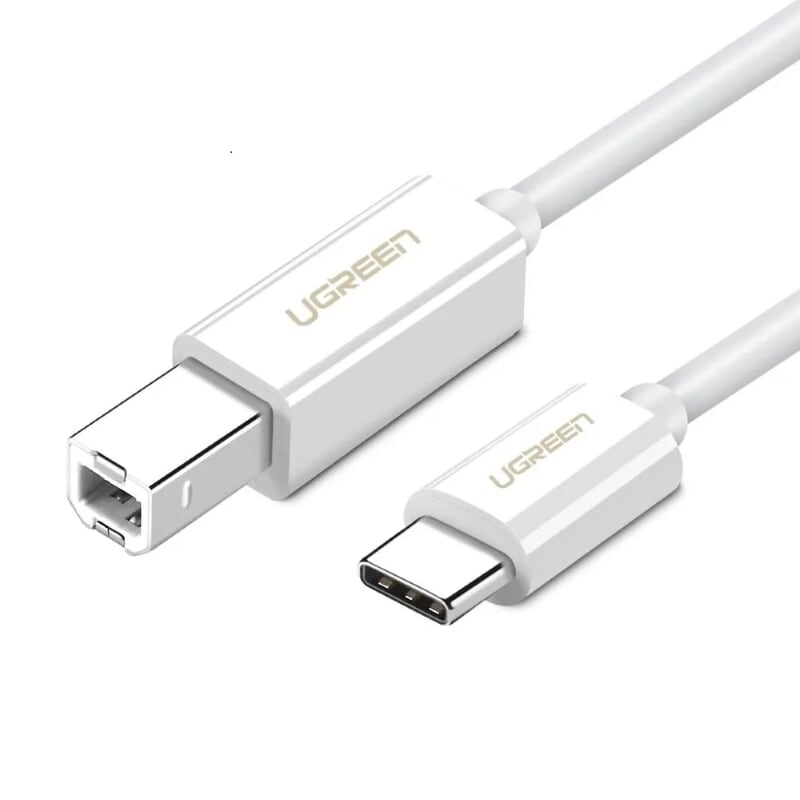 Cáp USB Type C ra cổng máy in USB 2.0 Type B tốc độ cao Ugreen 241CR40560Us 1m màu trắng hàng chính hãng