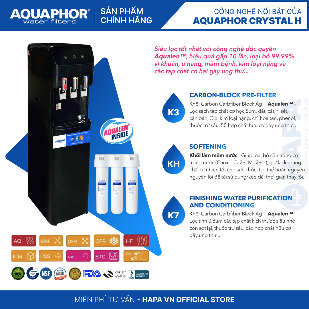 Máy Lọc Nước Nóng Lạnh AQUAPHOR CRYSTAL H Bộ Lọc Nhập Khẩu Châu Âu - Hàng Chính Hãng
