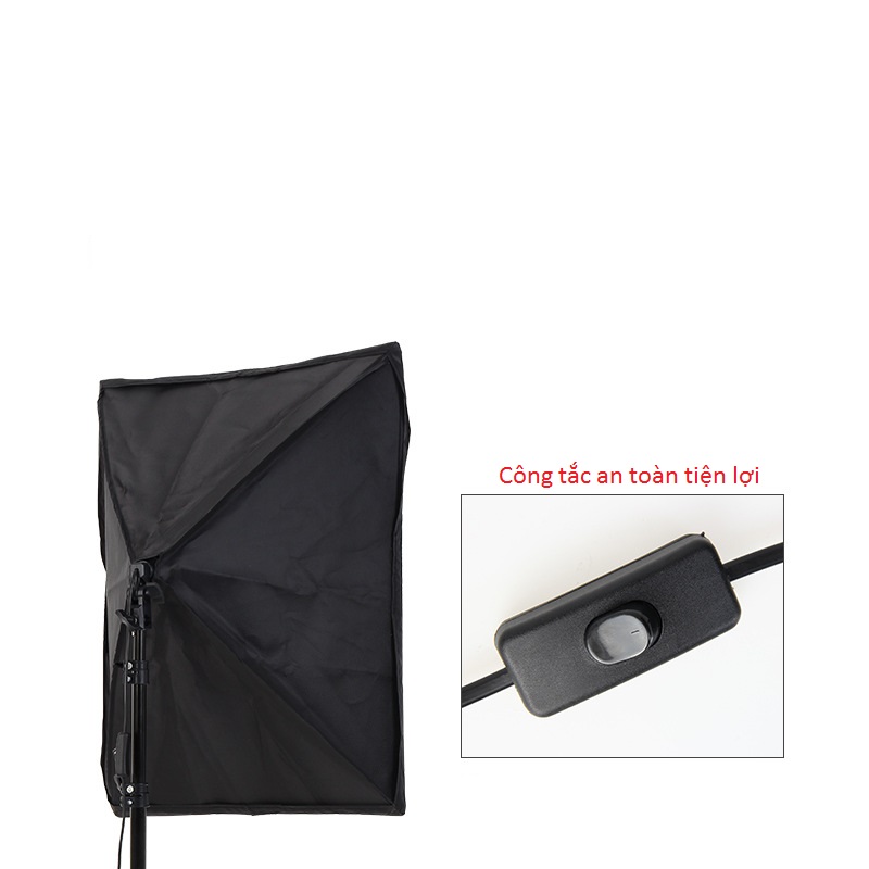 Bộ đèn studio chụp ảnh sản phẩm, quay phim, livestream chuyên nghiệp, bộ gồm chân đèn 2m kèm softbox 50x70cm, bóng đèn Led Bulb