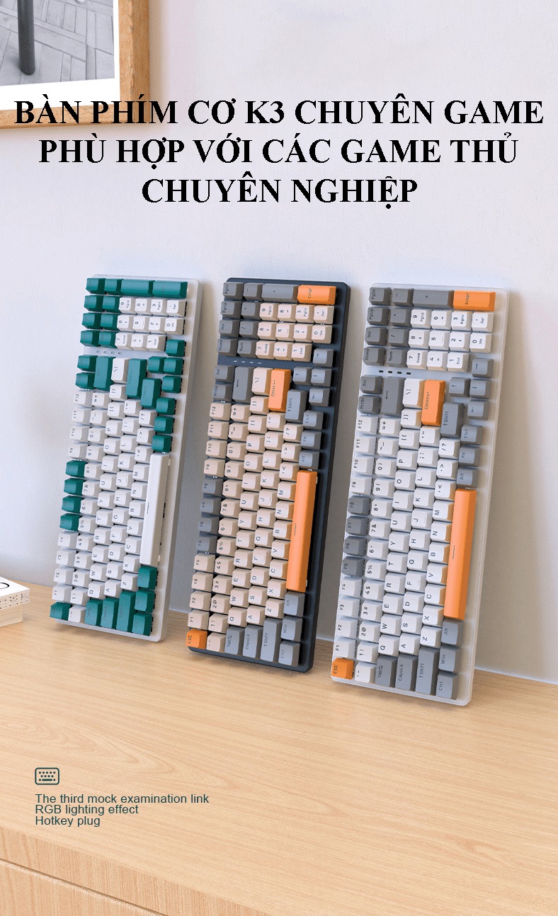 Bàn phím cơ K3 với 3 phiên bản màu sắc phối màu cực đẹp có đèn led RGB phù hợp với game thủ - JL