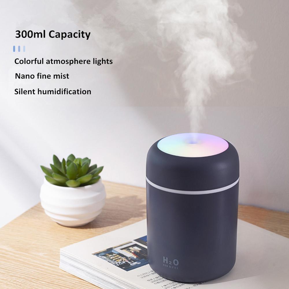 300ML H2O Máy Phun Sương Tạo Ẩm Khuếch Tán USB Siêu Âm Làm Lóa Mắt Cốc Thoáng Mát Phun Sương Tạo Ô Tô Mini Air Ẩm Máy Lọc Lãng Mạn Ánh Sáng