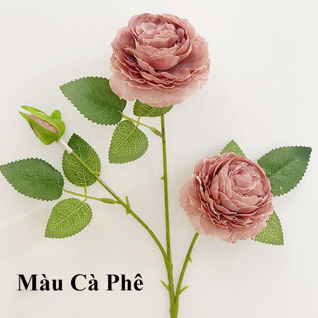 Hoa giả - Hoa hồng Lụa Lucas cao cấp 65cm 2 bông 1 nụ trang trí nhà cửa, nội thất, cửa tiệm