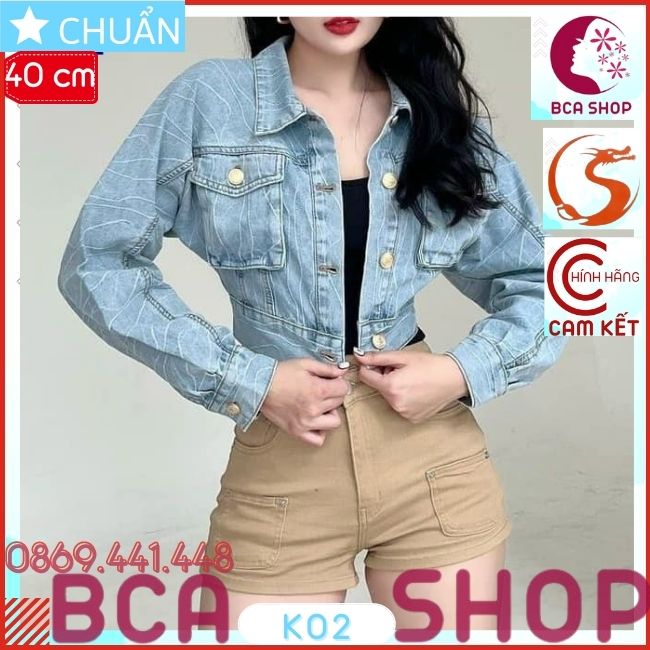 Áo khoác jeans nữ K02 ROSATA tại BCASHOP kiểu dáng croptop, thời thượng với chất jean cao cấp, phom chuẩn - xanh