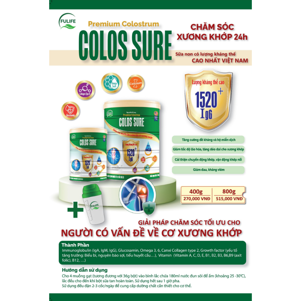 Sữa Non Colos Sure Bổ Sung Dinh Dưỡng Cơ Xương Khớp, Phòng Chống Loãng Xương - Lon 400g/ 800g