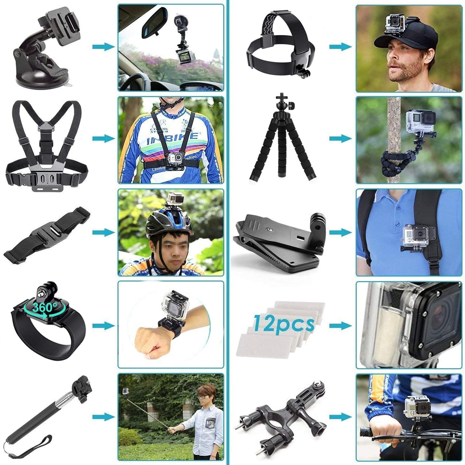 Bộ Phụ Kiện Máy Ảnh Hành Động SOOCOO Cho Gopro Hero 11 10 9 8 7 6 Cho Xiaomi Yi Bộ Dây Đeo Gắn Gậy Chụp Hình Selfie Stick Xe Máy