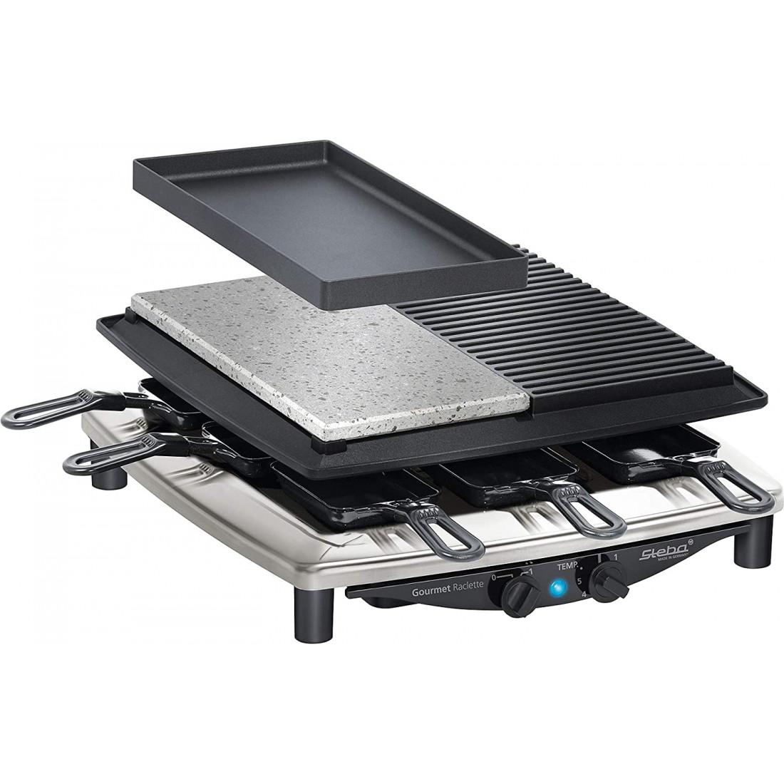 Bếp Nướng 2 Vùng Steba RC 4 Plus Deluxe Chrome, Công Suất 1450W, 8 Chảo Nướng Chống Dính, Vỏ Thép Không Gỉ, Nhập Đức