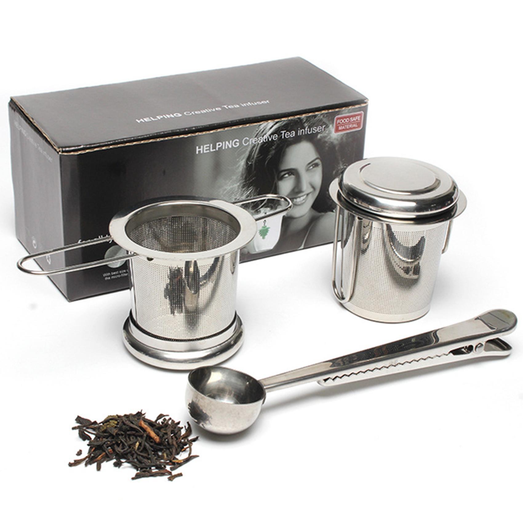3PCs Tea Infuser Tea Scoop Clip Kit with Tea Lid Food-grade Thickened Stainless Steel Strainer for Loose Tea Fine Mesh