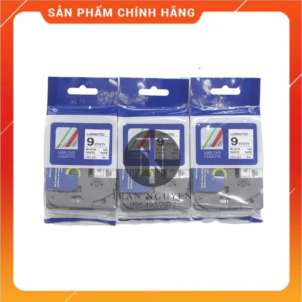 [Combo 3 hộp] Nhãn In Brother HZe-221 - Đen nền trắng 9mm x 8m - Hàng nhập khẩu