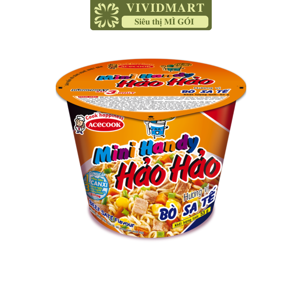 ACECOOK - Mì ly Mini Handy Hảo Hảo hương vị Bò sa tế, Mì ly bò sa tế Hảo Hảo Mini Handy, Mì Hảo Hảo (53g/ly)