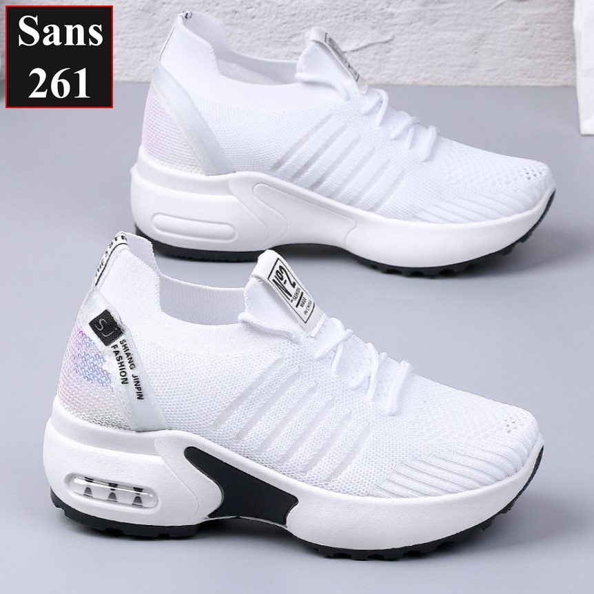 Sneaker nữ độn đế 7cm Sans261 giày thể thao nữ tăng chiều cao 6cm chất vải trắng đen thoáng khí sport sneakers thun