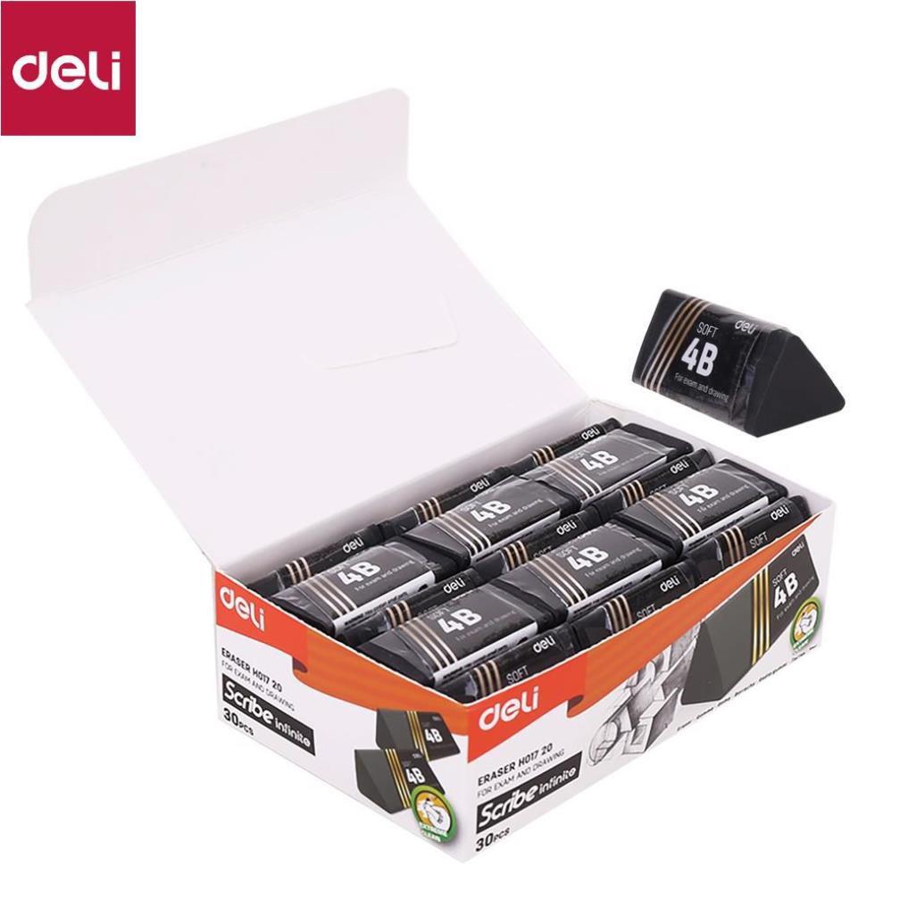 Tẩy 2B Deli, 40×19×19mm, Đen - 30 viên/hộp - EH01720