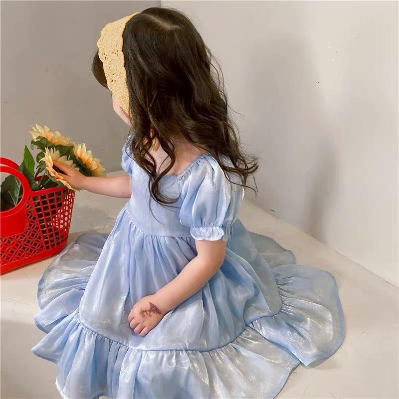 Váy Tơ Nhũ Màu Xanh Dương Dành Cho Bé Gái Từ 15 - 17 kg