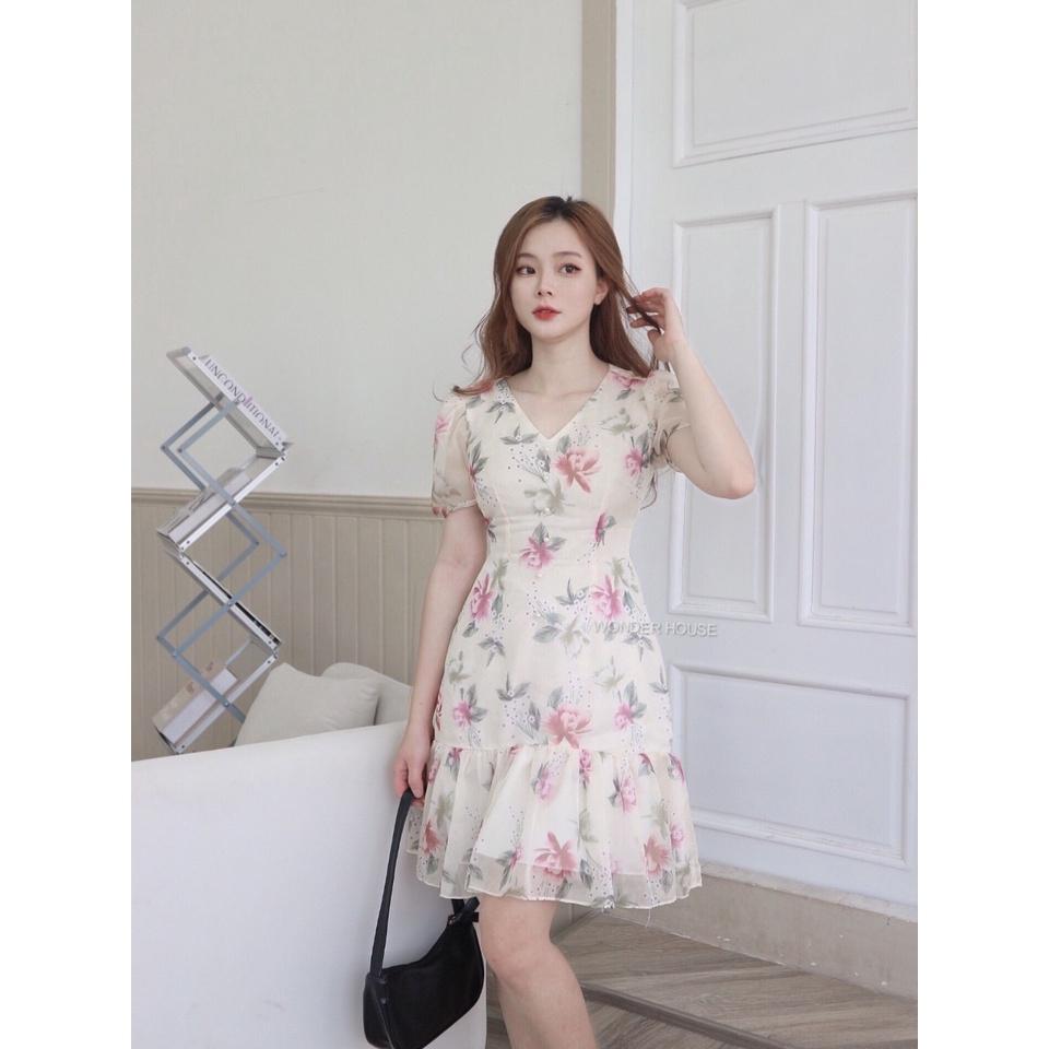 Đầm hoa Wonderhouse form suông đuôi cá xòe nhẹ công sở, dạo phố nữ tính - Yumi dress