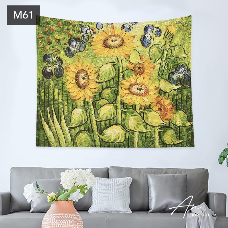 Thảm tranh vải treo tường nghệ thuật trang trí phong cảnh hoa hướng dương size 150x130cm