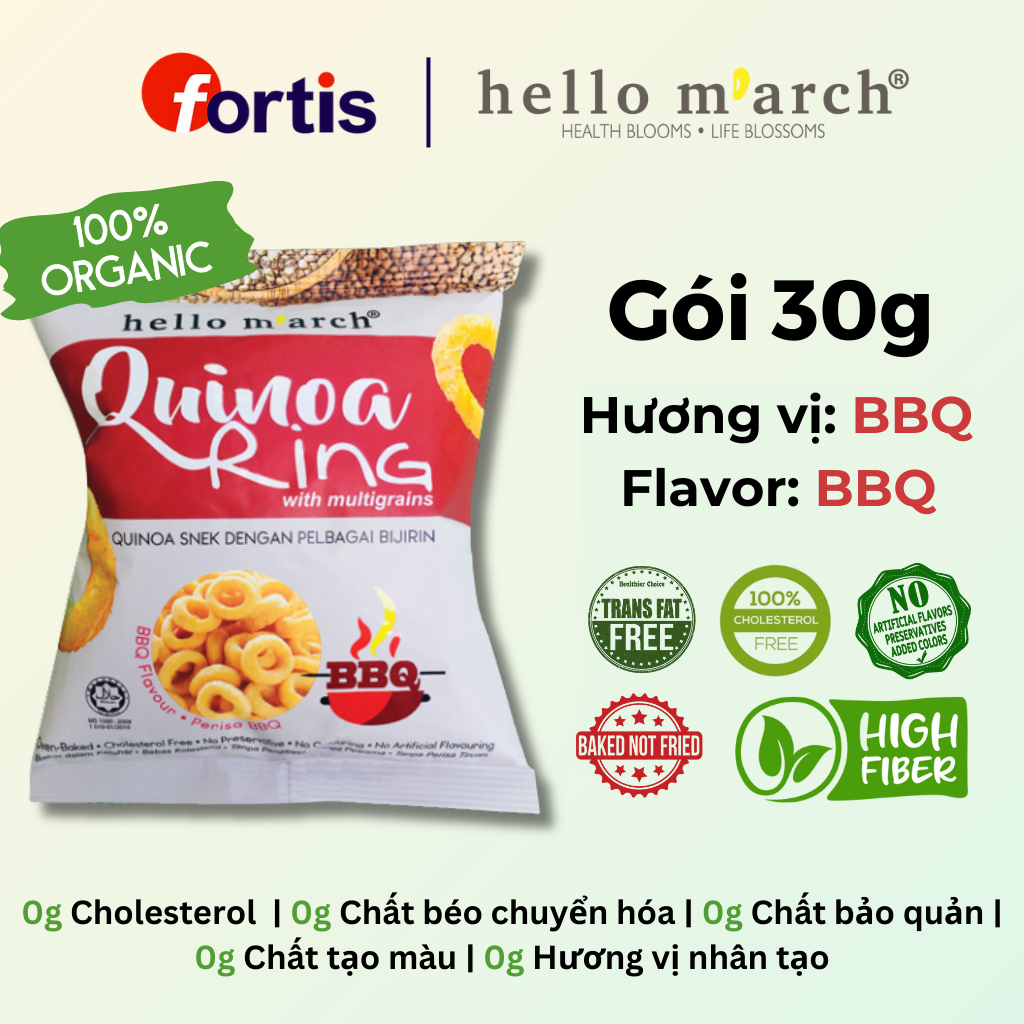 Snack Ngũ Cốc Vị BBQ Hạt Quinoa Hello March Gói 30g