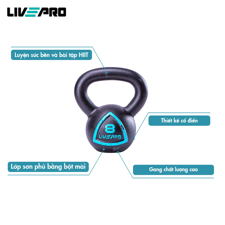 Tạ ấm, tạ chuông tập squat mông đùi Các Loại 6KG Livepro Chính Hãng KETTLEBELL