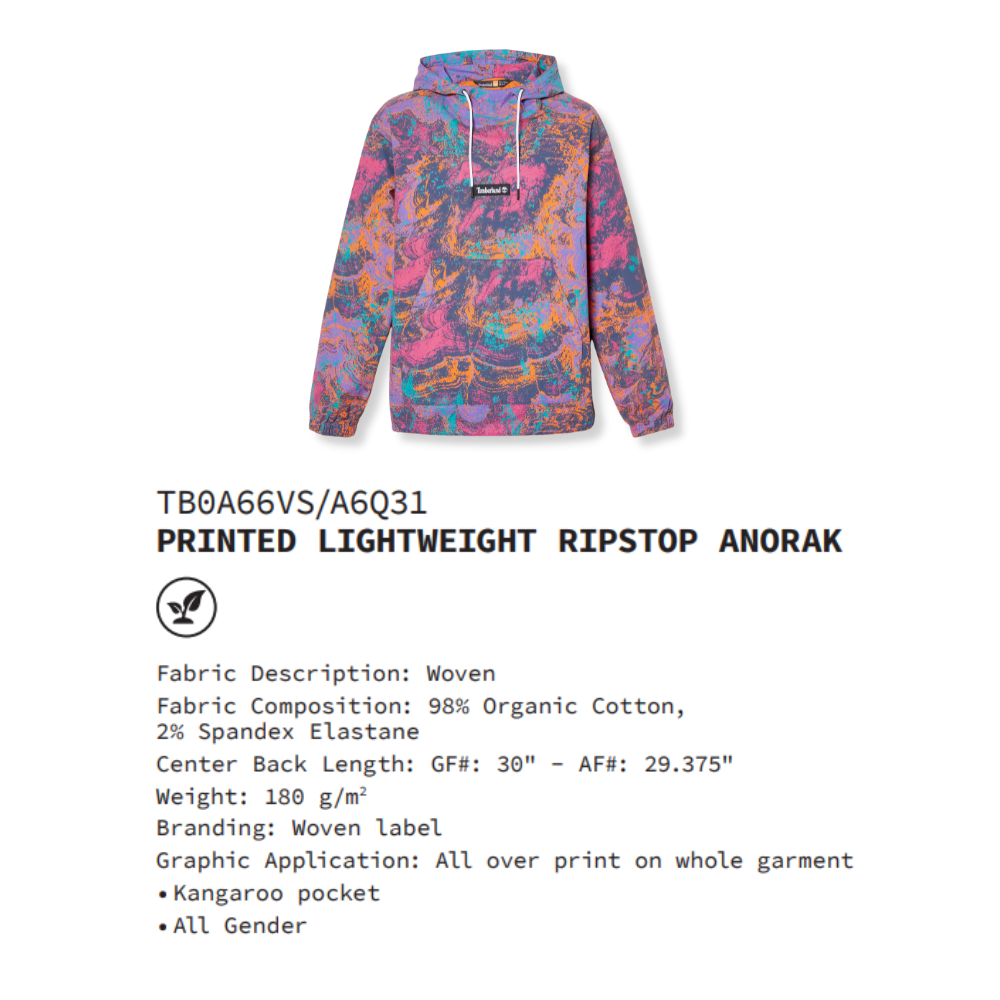 [Original] Timberland Áo Khoác Unisex Printed LW Ripstop Anorak Summer Rock Print TB0A6Q31