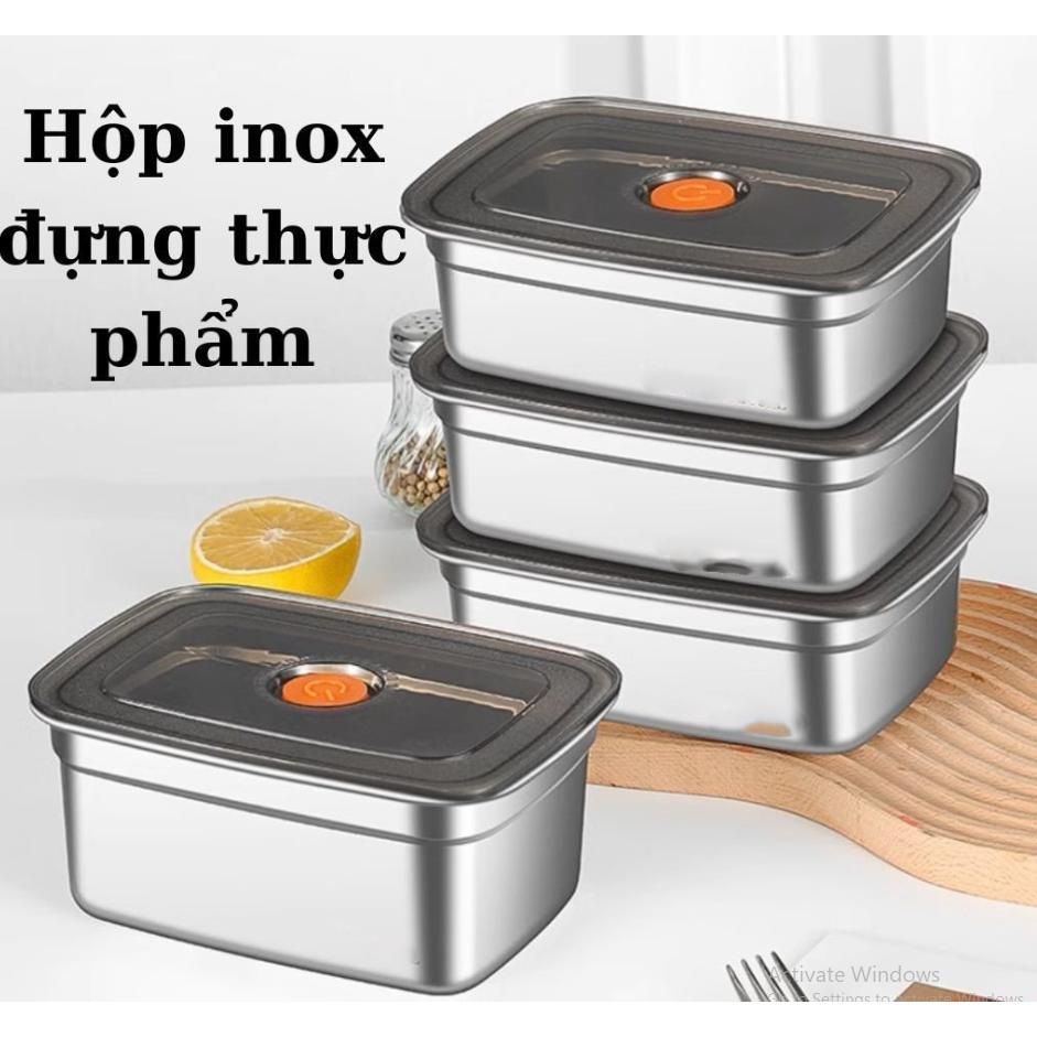 Hộp Inox Đựng Thực Phẩm Bằng Van Cam, Khay Đựng Đồ Để Tủ Lạnh Ngăn Mùi Có Nắp Đậy Nhựa Tiện Lợi