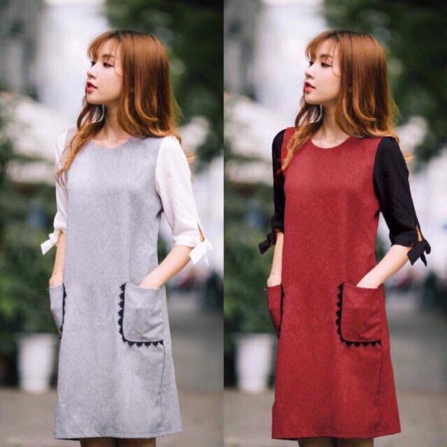 Đầm suông 2 túi phối tay voan trắng CC55