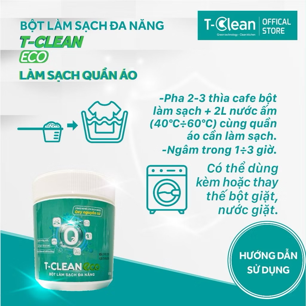 Bột Làm Sạch Đa Năng T-Clean 500gr - Tẩy Ố Vàng - Bẩn Trên Nhiều Bề Mặt - Đá - Gỗ - Quần Áo