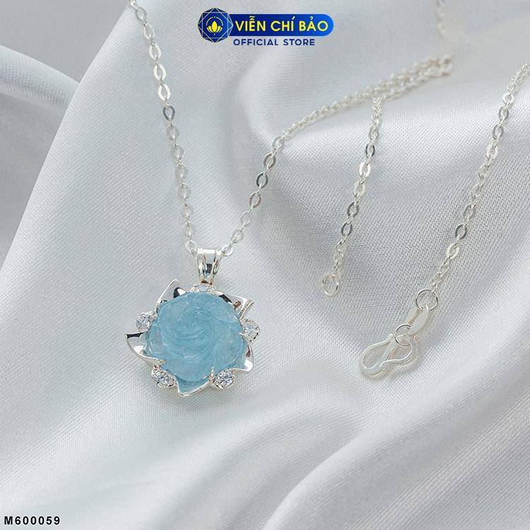 Dây chuyền bạc nữ mặt hoa mẫu đơn Aquamarine bạc 925 thời trang phụ kiện trang sức nữ Viễn Chí Bảo M600059-D100143