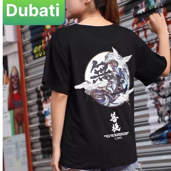 ÁO THUN NAM NỮ FROM RỘNG TAY LỠ IN HÌNH HẠC CHẤT THUN CO GIÃN THOÁNG MÁT- DUBATI FASHION