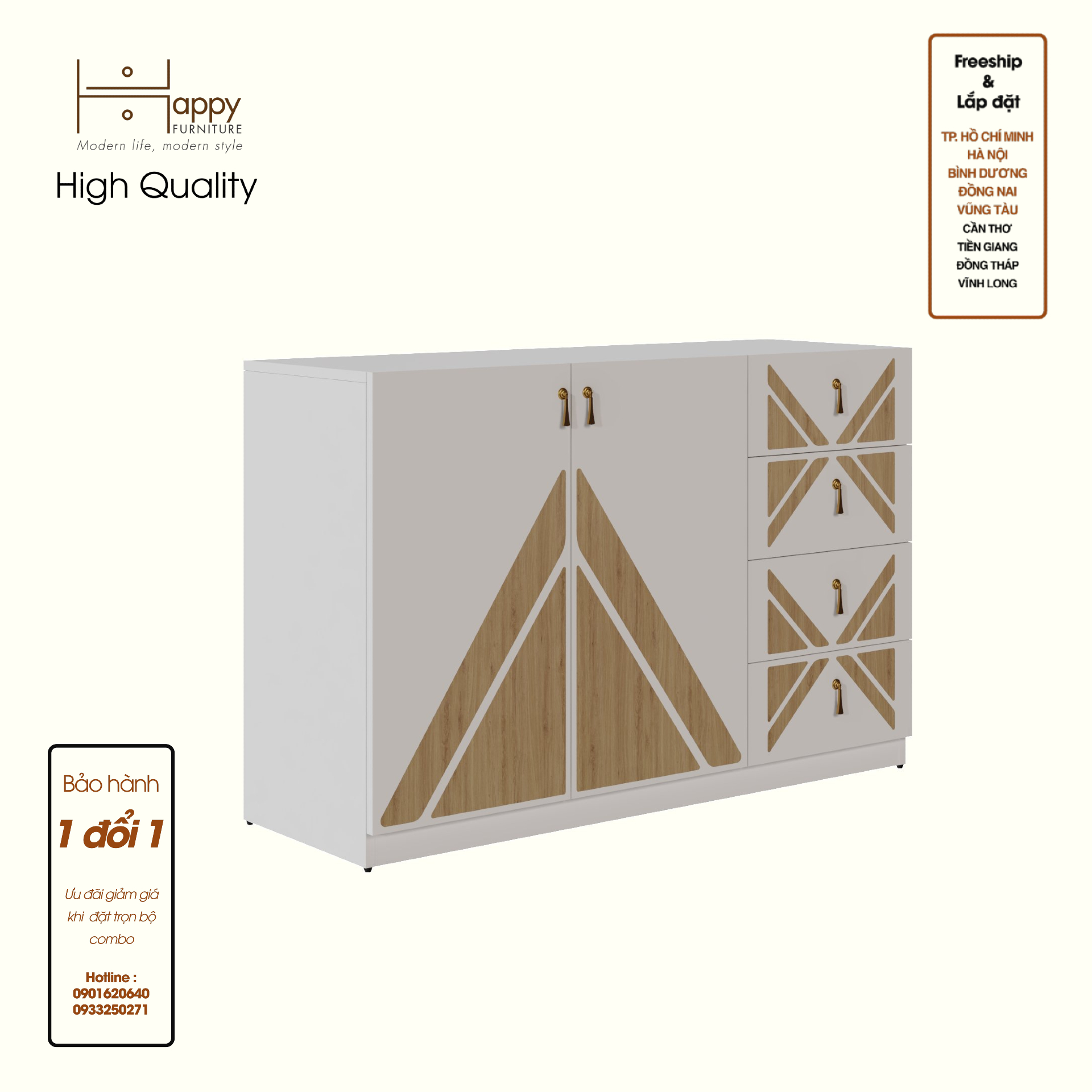 CHARIS , Tủ lưu trữ 2 cửa mở - 4 ngăn kéo , 120cm x 40cm x 78cm , TCM_120