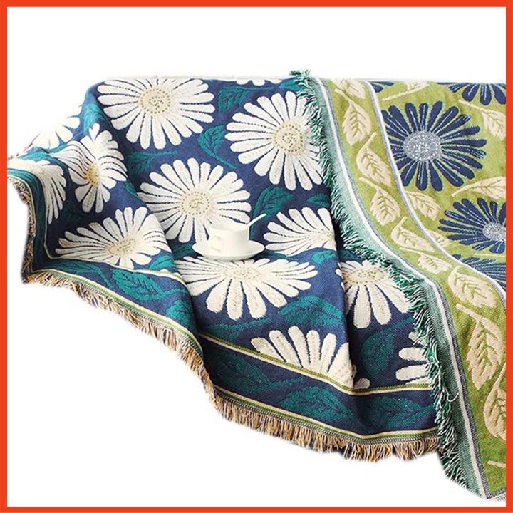 Thảm Vintage, Thảm Sofa, Thảm Trải Sàn Trang Trí, Khăn Phủ Sofa màu xanh hoa cúc