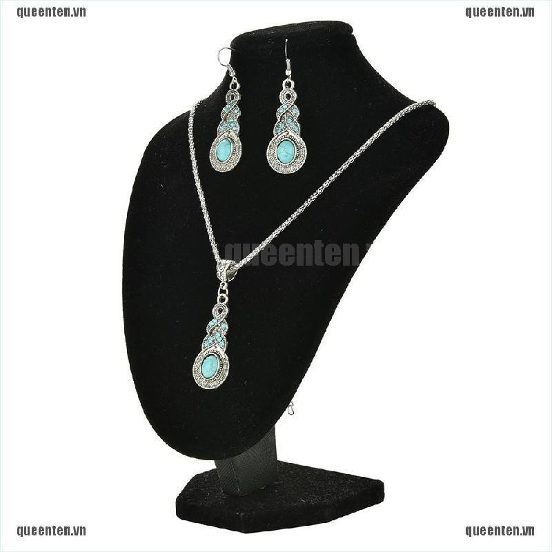 Hot Vintage Elegant Retro Turquoise Dangel Hook Earrings &amp; Necklace Jewelry Sets QUVN