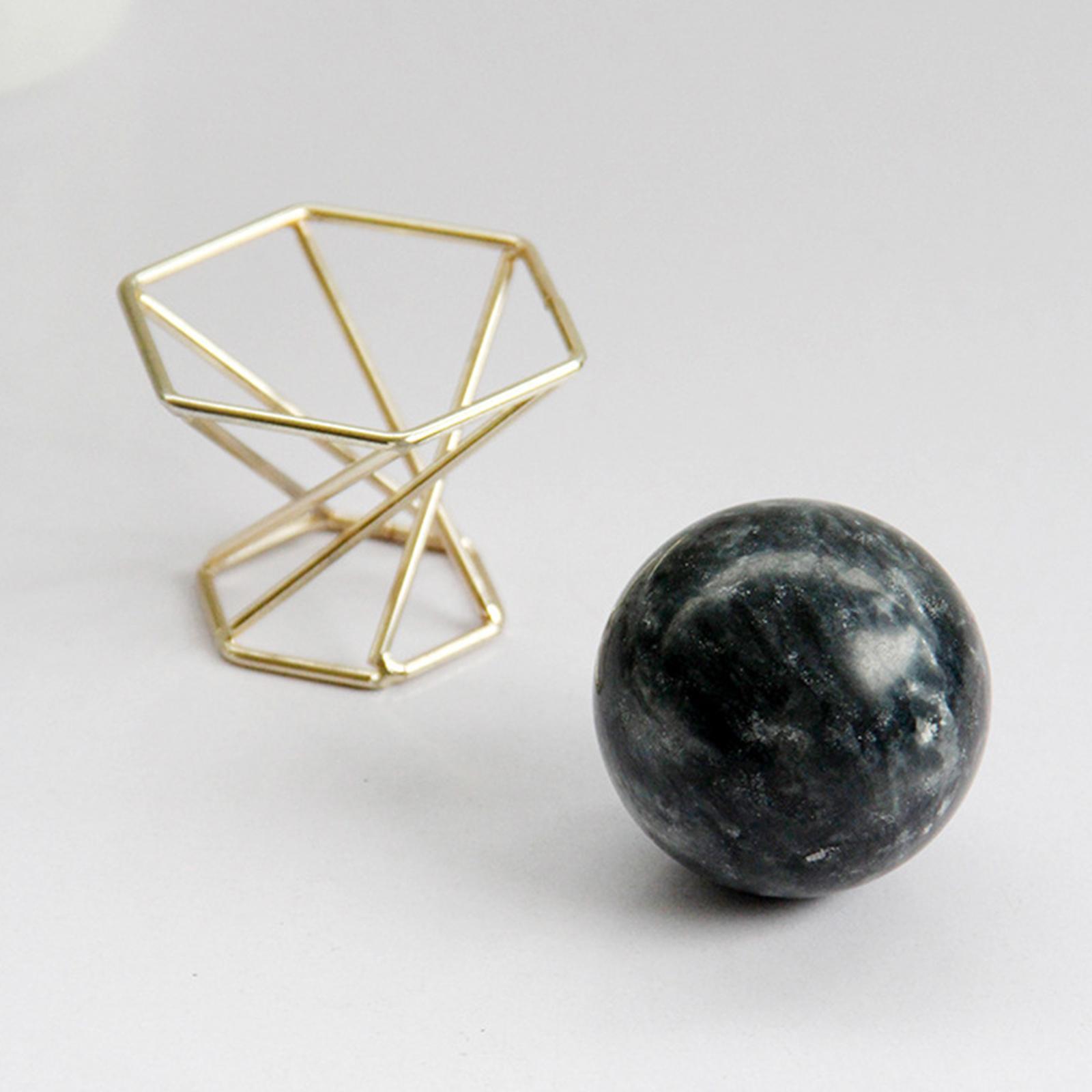 2" Black Marble Ball with Gold Metal Stand Decorative Ball Trinket Decor Marble Sphere for Table Office Decoration Ornaments