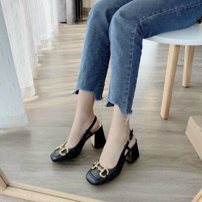 Giày cao gót mũi vuông Sandal hở gót 7p cao cấp hàng đẹp xịn xò sang trọng D344