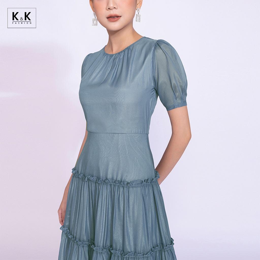 Đầm Midi Đuôi Cá Viền Bèo K&amp;K Fashion KK120-31 Chất Liệu Tơ Ánh Nhũ