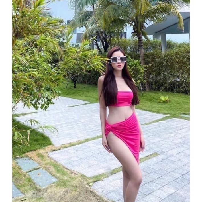 Bikini lệch vai kèm khăn quấn ( set 3 món)