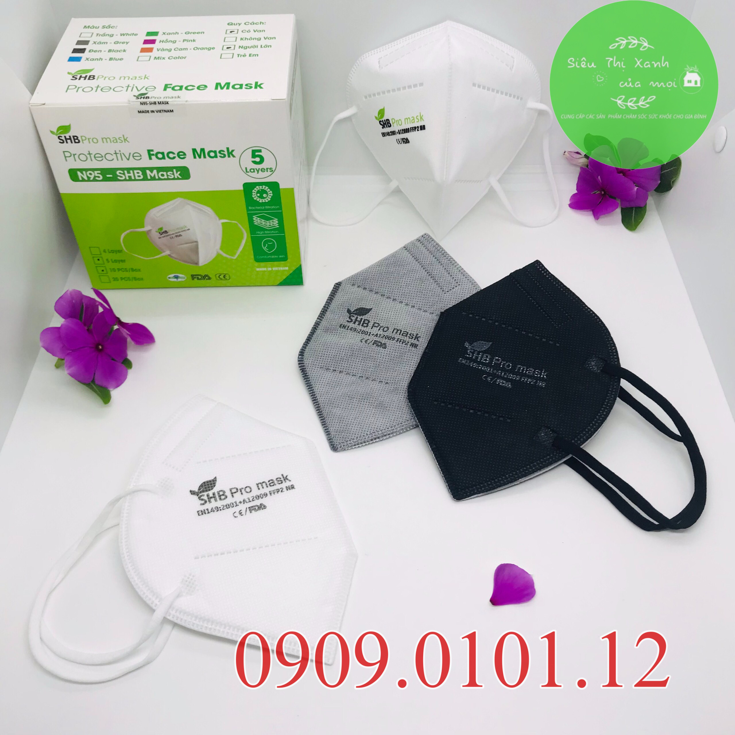 Khẩu trang n95 SHB Pro mask chính hãng, Kn95 cao cấp 5 lớp kháng khuẩn chuẩn FFP2