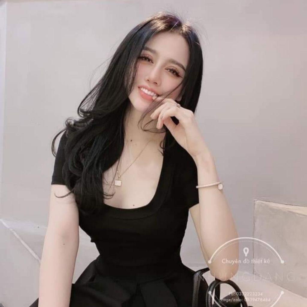 Áo cộc phông nữ cổ vuông, áo thun nữ cổ vuông ôm người siêu xinh - H&N Store