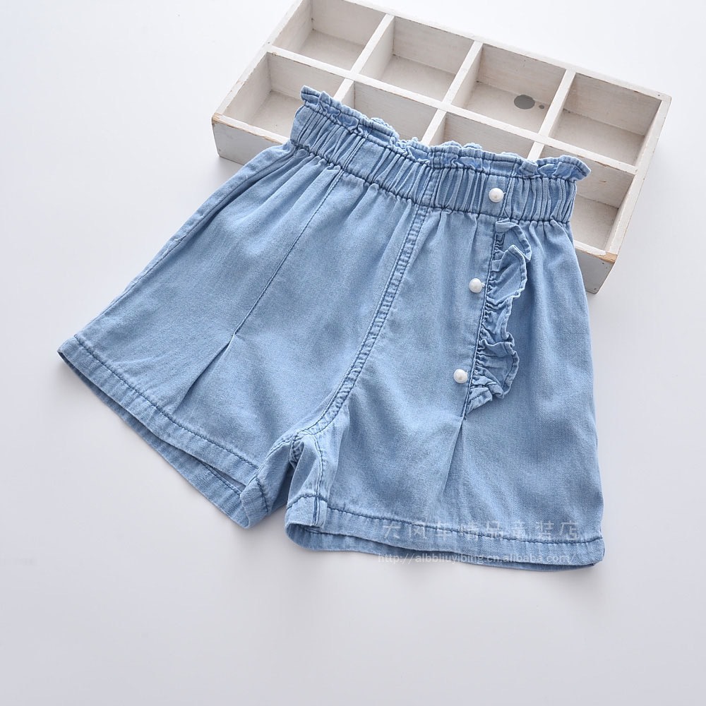 Quần bò giấy bé gái size đại 2-10 tuổi đính hạt, Quần short cho bé vải nhẹ mềm thoáng mát ống quần rộng
