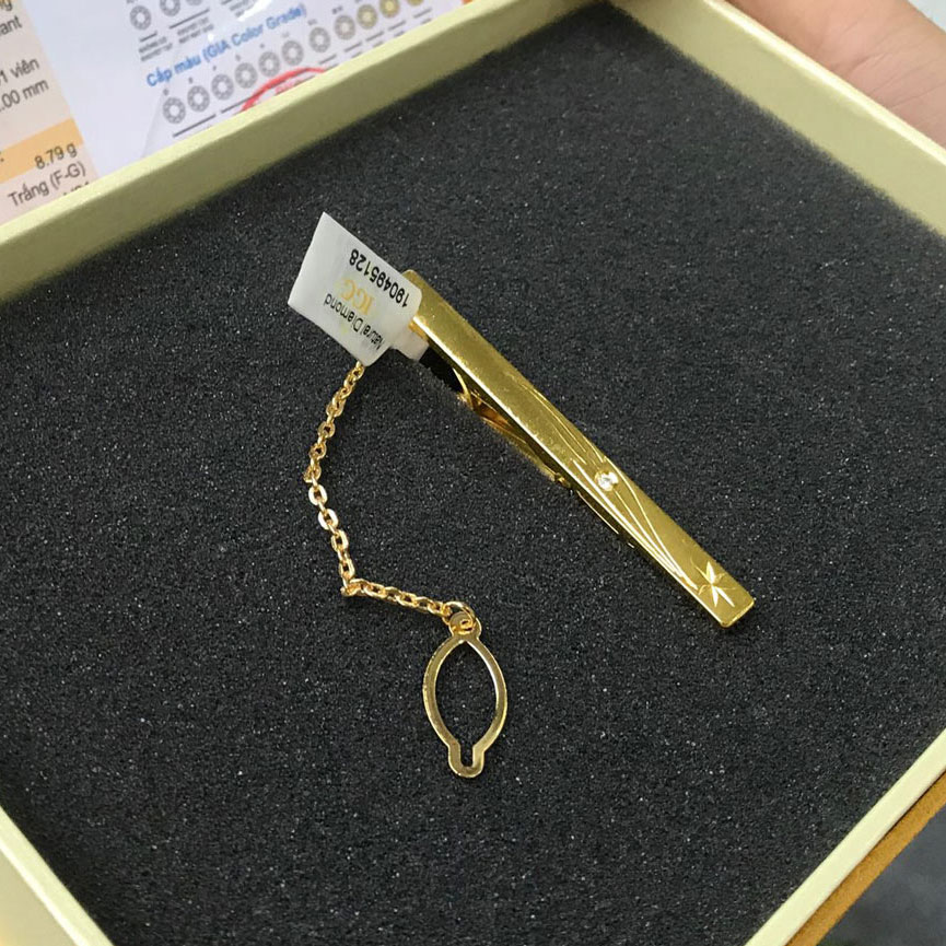 Kẹp cà vạt mạ vàng đính tự nhiên - CRV0102 - Quà tặng cao cấp hàng hiệu