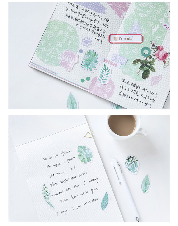 Sticker chủ đề Lá Xanh 2 - Hộp 45 miếng dán trang trí sổ tay Bullet Journal - M035