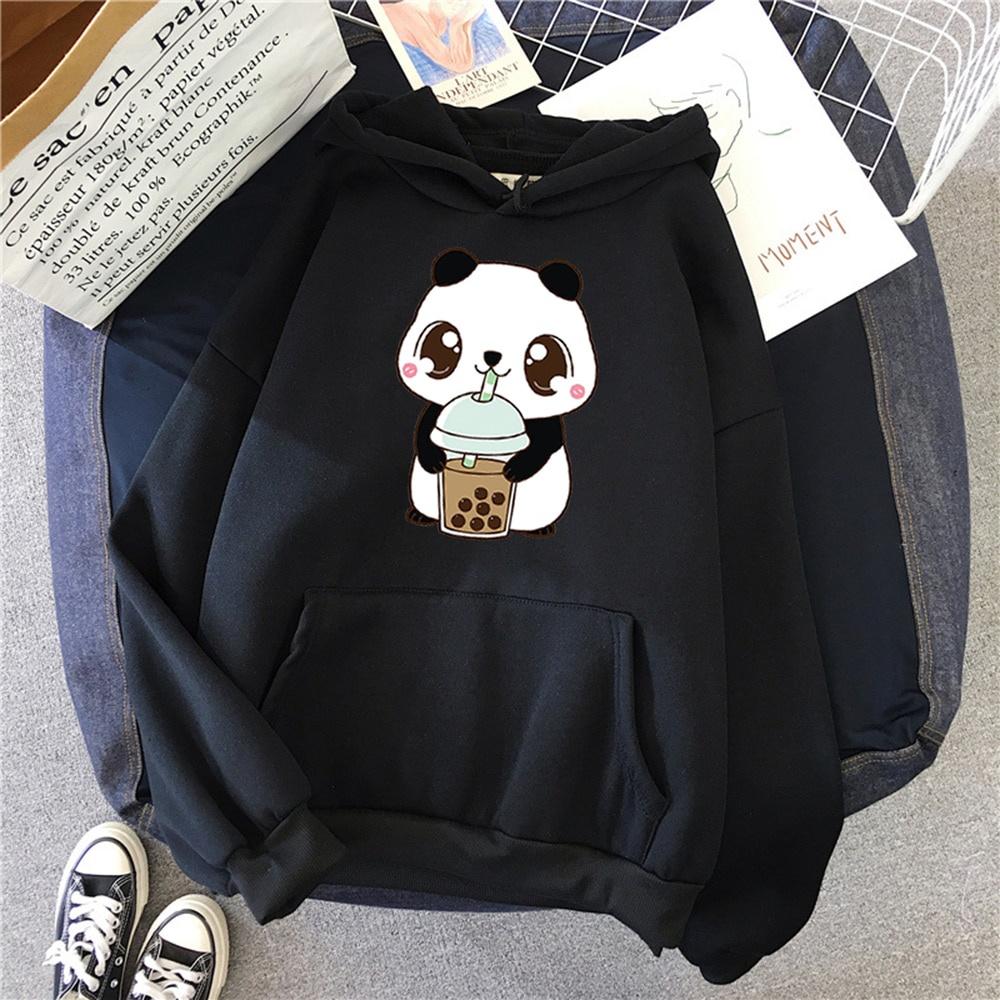 Áo Hoodie Hoody Bé Gấu Trúc Uống Trà Sữa In Hình Áo Dạo Phố Dễ Thương