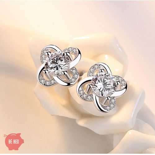Bộ trang sức 3 món Dây chuyền, Bông tai, Lắc tay 4 cánh màu đá tím BHB22