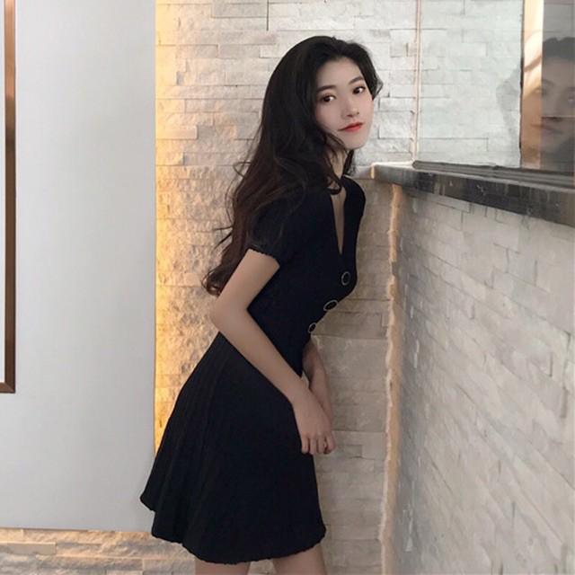 Váy len cổ tim ôm body ulzzang (có ảnh thật