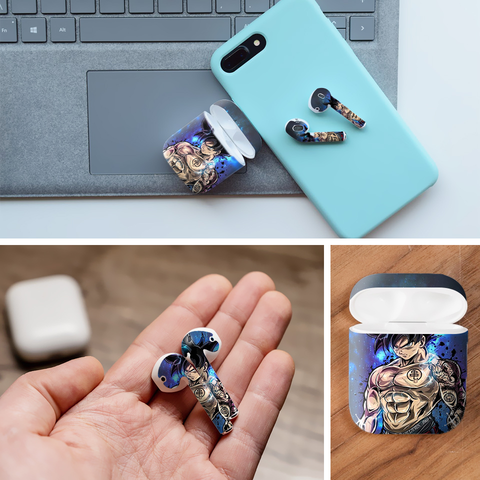 Miếng dán skin chống bẩn cho tai nghe AirPods in hình Songoku Dragon Ball - 7vnr033 (bản không dây 1 và 2