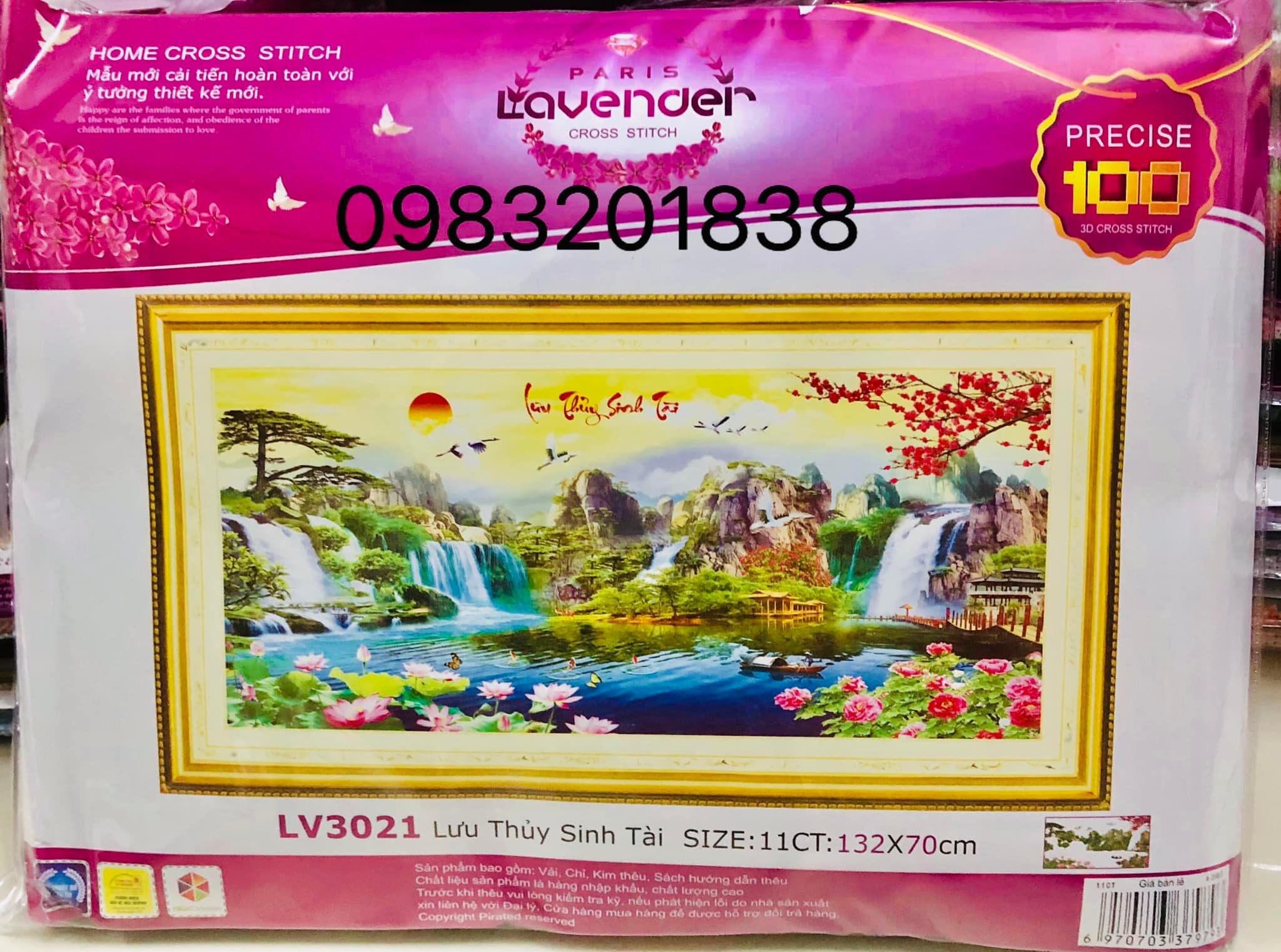 Tranh thêu chữ thập Lưu thủy sinh tài LV3021, tranh thêu 3D, kích thước 132 x 70 cm