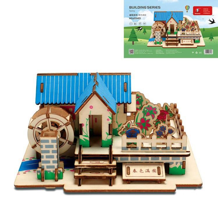 Đồ chơi lắp ráp gỗ 3D mô hình nhà vườn mùa xuân -64 mảnh ghép- cắt lazer